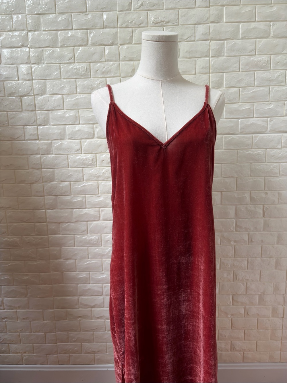 7 For All Mankind Velvet Slip Dress in Wine Red